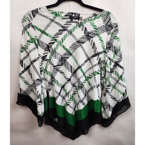 Alfani Tops - Alfani White Black Angled Hem Stretch Knit Flared Sleeve Blouse Top PM